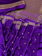 Purple Banarasi Satin Silk saree in banarasi satin silk with muted gold zari weaving on banarasi satin — Kaash Collection