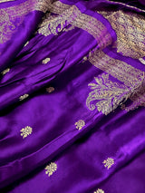 Purple Banarasi Satin Silk saree in banarasi satin silk with muted gold zari weaving on banarasi satin — Kaash Collection