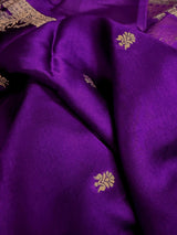 Purple Banarasi Satin Silk saree in banarasi satin silk with muted gold zari weaving on banarasi satin — Kaash Collection