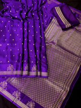 Purple Banarasi Satin Silk saree in banarasi satin silk with muted gold zari weaving on banarasi satin — Kaash Collection