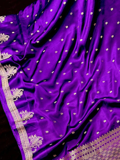 Purple Banarasi Satin Silk saree in banarasi satin silk with muted gold zari weaving on banarasi satin — Kaash Collection