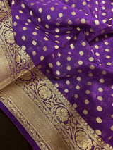 Purple banarasi semi georgette silk saree with muted zari, dyeable base — Kaash Collection