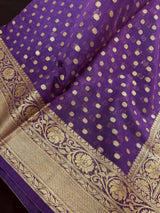 Purple banarasi semi georgette silk saree with muted zari, dyeable base — Kaash Collection
