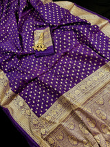 Purple banarasi semi georgette silk saree with muted zari, dyeable base — Kaash Collection