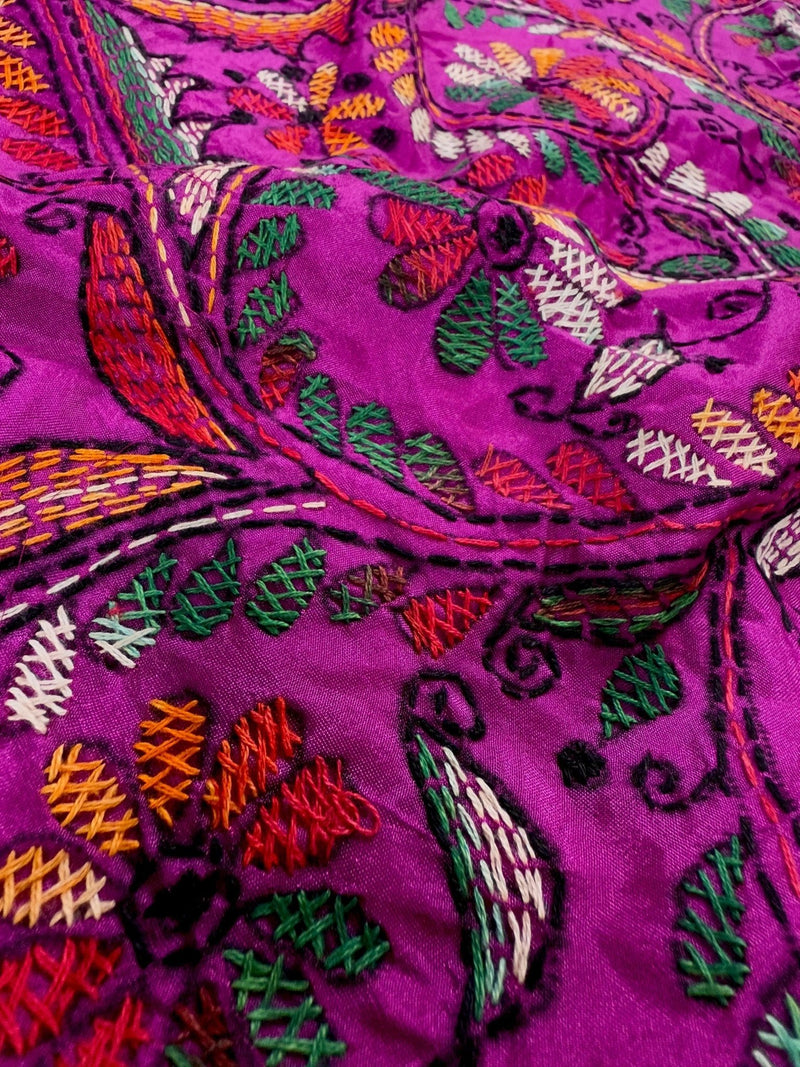 Purple with Pink Tint hand Kantha stitch saree on Bangalori silk — Kaash Collection