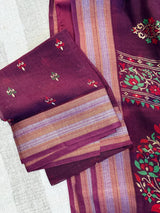 Purple Cotton Silk Foil Print saree in soft cotton silk with foil prints with tissue zari border — Kaash Collection