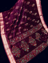 Purple Cotton Silk Foil Print saree in soft cotton silk with foil prints with tissue zari border — Kaash Collection