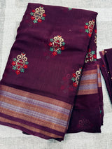 Purple Cotton Silk Foil Print saree in soft cotton silk with foil prints with tissue zari border — Kaash Collection