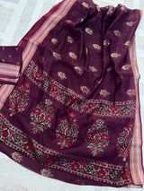 Purple Cotton Silk Foil Print saree in soft cotton silk with foil prints with tissue zari border — Kaash Collection