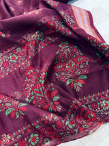 Purple Cotton Silk Foil Print saree in soft cotton silk with foil prints with tissue zari border — Kaash Collection