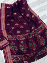 Purple Cotton Silk Foil Print saree in soft cotton silk with foil prints with tissue zari border — Kaash Collection