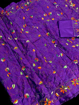 Purple with Multi-Color Kantha hand Kantha stitch saree on Bangalori silk — Kaash Collection