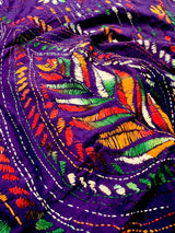 Purple Color Kantha Stitch Saree - Bangalori Silk Saree - Handwoven Kantha Stitch Saree - Multi Color - Kantha Stitch Silk Saree - Kaash