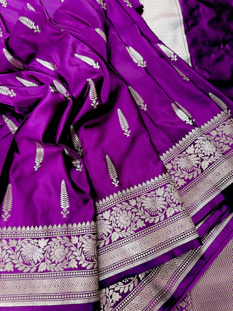 Purple Color Mashru Silk Handloom Saree with Muted Gold Zari - Kaash