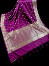 Purple Color Mashru Silk Handloom Saree with Muted Gold Zari - Kaash
