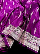 Purple Color Mashru Silk Handloom Saree with Muted Gold Zari - Kaash