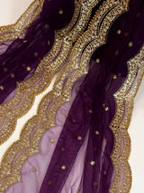 Purple net dupatta with zari, sequin & beads — Kaash Collection