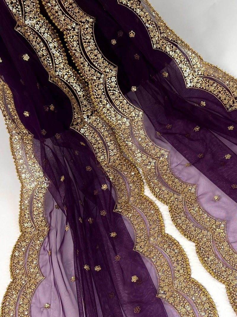 Purple net dupatta with zari, sequin & beads — Kaash Collection