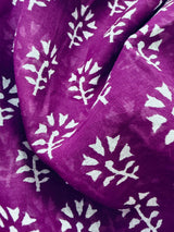 Purple Hand-Block Pure Cotton saree in pure cotton with hand-block prints with zari borders — Kaash Collection