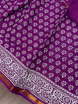 Purple Hand-Block Pure Cotton saree in pure cotton with hand-block prints with zari borders — Kaash Collection