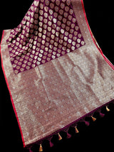 Purple Color Semi Crushed Banarasi Silk Handloom Saree - Kaash