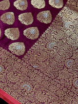 Purple Color Semi Crushed Banarasi Silk Handloom Saree - Kaash