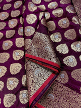 Purple Color Semi Crushed Banarasi Silk Handloom Saree - Kaash