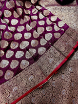 Purple Color Semi Crushed Banarasi Silk Handloom Saree - Kaash