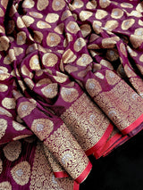 Purple Color Semi Crushed Banarasi Silk Handloom Saree - Kaash
