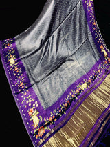 Greyish Purple Pure Gajji Silk Bandhani saree in pure gajji silk with bandhani with pichwai prints & tissue pallu — Kaash Collection