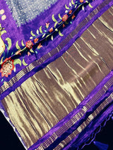 Greyish Purple Pure Gajji Silk Bandhani saree in pure gajji silk with bandhani with pichwai prints & tissue pallu — Kaash Collection