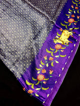 Greyish Purple Pure Gajji Silk Bandhani saree in pure gajji silk with bandhani with pichwai prints & tissue pallu — Kaash Collection