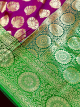Purple Green Banarasi Traditional Handloom Saree, Zari Weave, Grand Pallu - Kaash