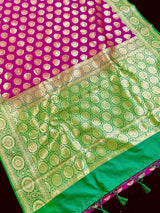 Purple Green Banarasi Traditional Handloom Saree, Zari Weave, Grand Pallu - Kaash
