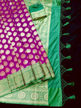 Purple Green Banarasi Traditional Handloom Saree, Zari Weave, Grand Pallu - Kaash