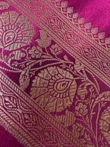 Purple Banarasi saree in handloom banarasi mashru saree with muted gold zari weaving on mashru handloom — Kaash Collection