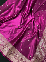Purple Banarasi saree in handloom banarasi mashru saree with muted gold zari weaving on mashru handloom — Kaash Collection