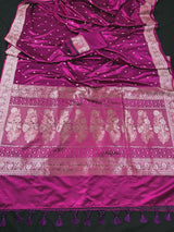 Purple Banarasi saree in handloom banarasi mashru saree with muted gold zari weaving on mashru handloom — Kaash Collection