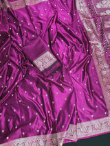 Purple Banarasi saree in handloom banarasi mashru saree with muted gold zari weaving on mashru handloom — Kaash Collection