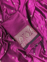 Purple Banarasi saree in handloom banarasi mashru saree with muted gold zari weaving on mashru handloom — Kaash Collection