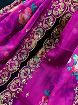Purple Pink soft organza dupatta with embroidery, sequin, zari & floral prints — Kaash Collection