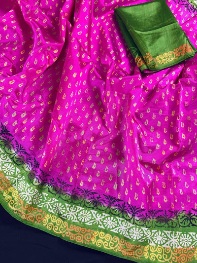Purple-Pinkish Art Silk with Mehandi Green Border saree in soft art silk with digital prints with mehandi & gold border — Kaash Collection