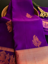 Purple pure kanjivaram silk saree with copper zari with baraat scene border — Kaash Collection