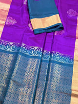 Silk Mark Certified Purple Pure Kanjivaram with Teal Green saree in pure kanjivaram soft silk with butta motifs with contrast teal green pallu — Kaash Collection