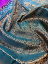 Silk Mark Certified Purple Pure Kanjivaram with Teal Green saree in pure kanjivaram soft silk with butta motifs with contrast teal green pallu — Kaash Collection