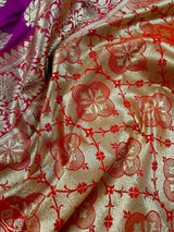 Purple Red Banarasi Handloom Saree with Meenakari Work, Zari Weave, Grand Pallu - Kaash