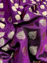 Purple Eggplant Banarasi saree in soft silk with paithani-style borders with muted gold buttis — Kaash Collection