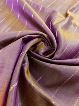 Silk Mark Certified Purple with Yellow Hue Pure Kanjivaram saree in pure kanjivaram soft silk with zari stripes with contrast orange pallu — Kaash Collection
