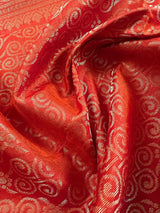 Silk Mark Certified Purple with Yellow Hue Pure Kanjivaram saree in pure kanjivaram soft silk with zari stripes with contrast orange pallu — Kaash Collection