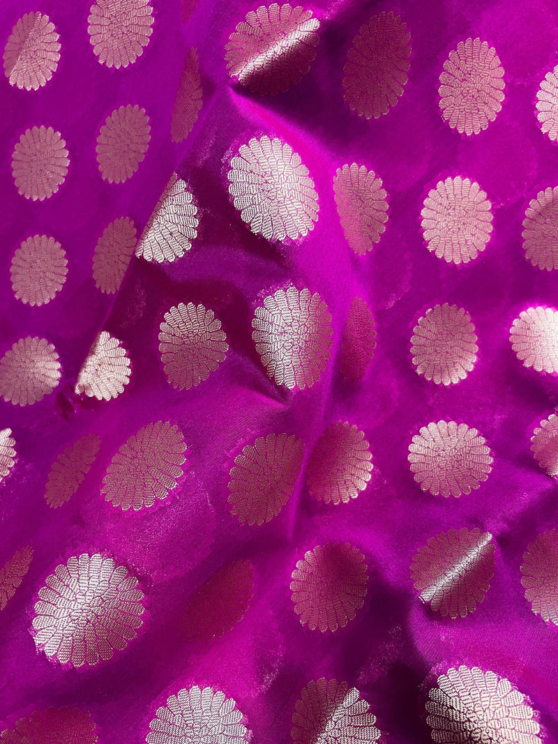 Purplish Pink Color Soft Banarasi Silk Handwoven Saree with Wide Border - Kaash